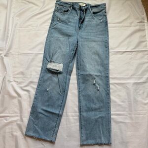 Hidden Los Angeles Cropped Distressed Jeans Size 31 Light Wash Raw Hem Stretch